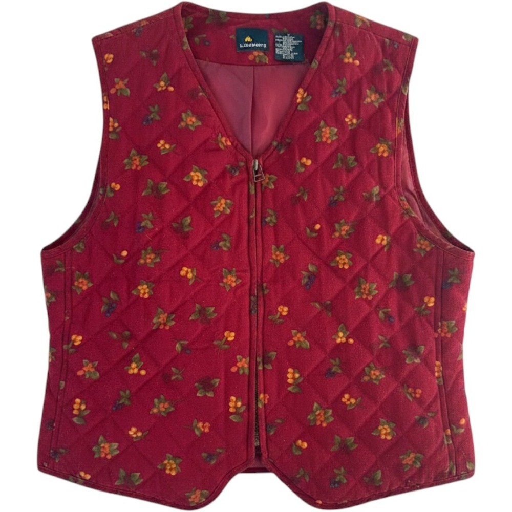 Vintage Lizsport Womens Quilted Vest Burgundy Size M Cottagecore Grandma Retro